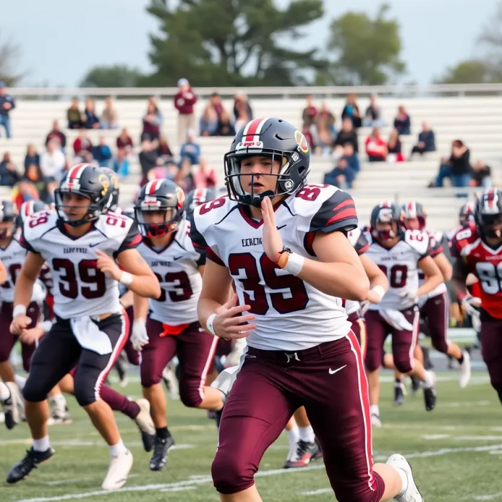 High school football players competing in a game in New Jersey