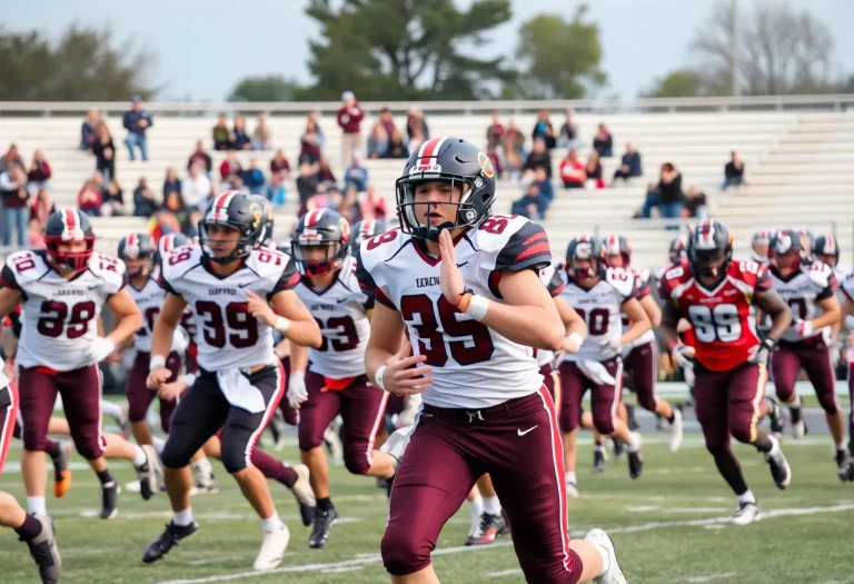 High school football players competing in a game in New Jersey