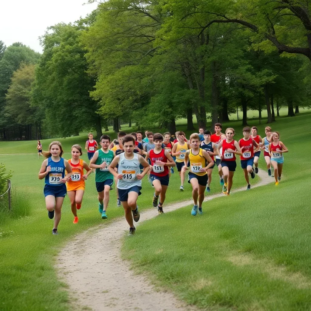 High school athletes competing in a cross country race at North Bay