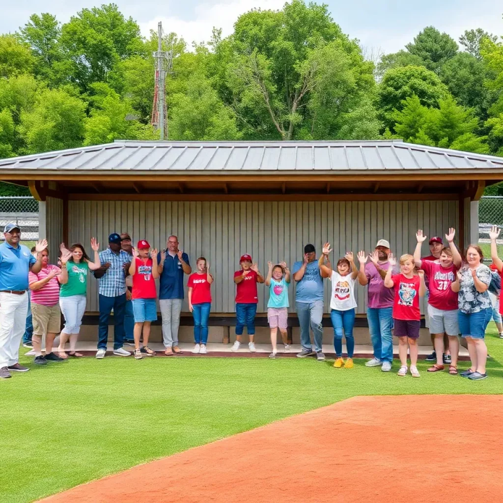 Community celebration at North Port High School baseball field with new dugout.