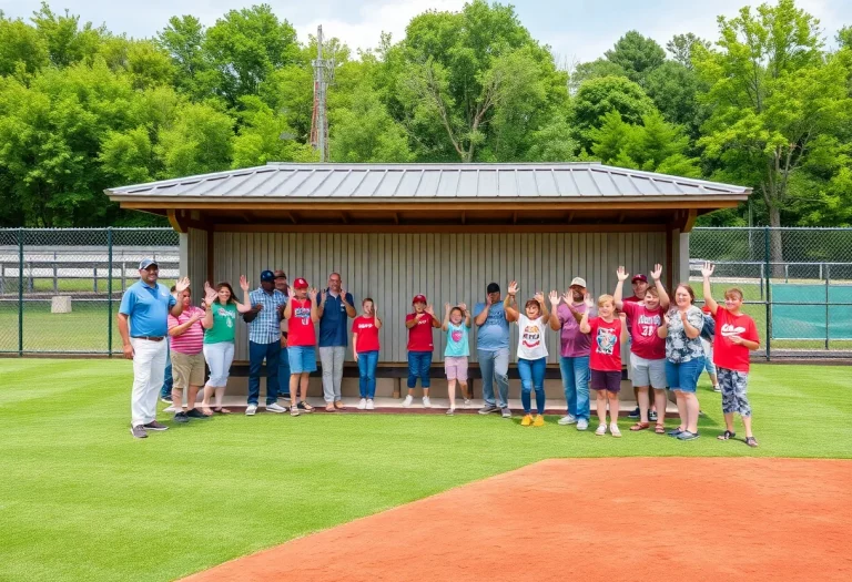 Community celebration at North Port High School baseball field with new dugout.
