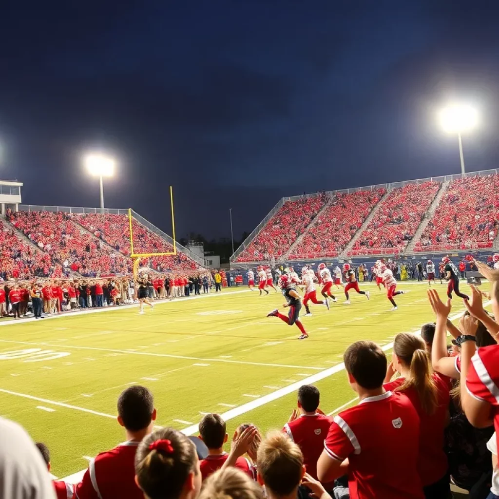 High school football players in action on the field