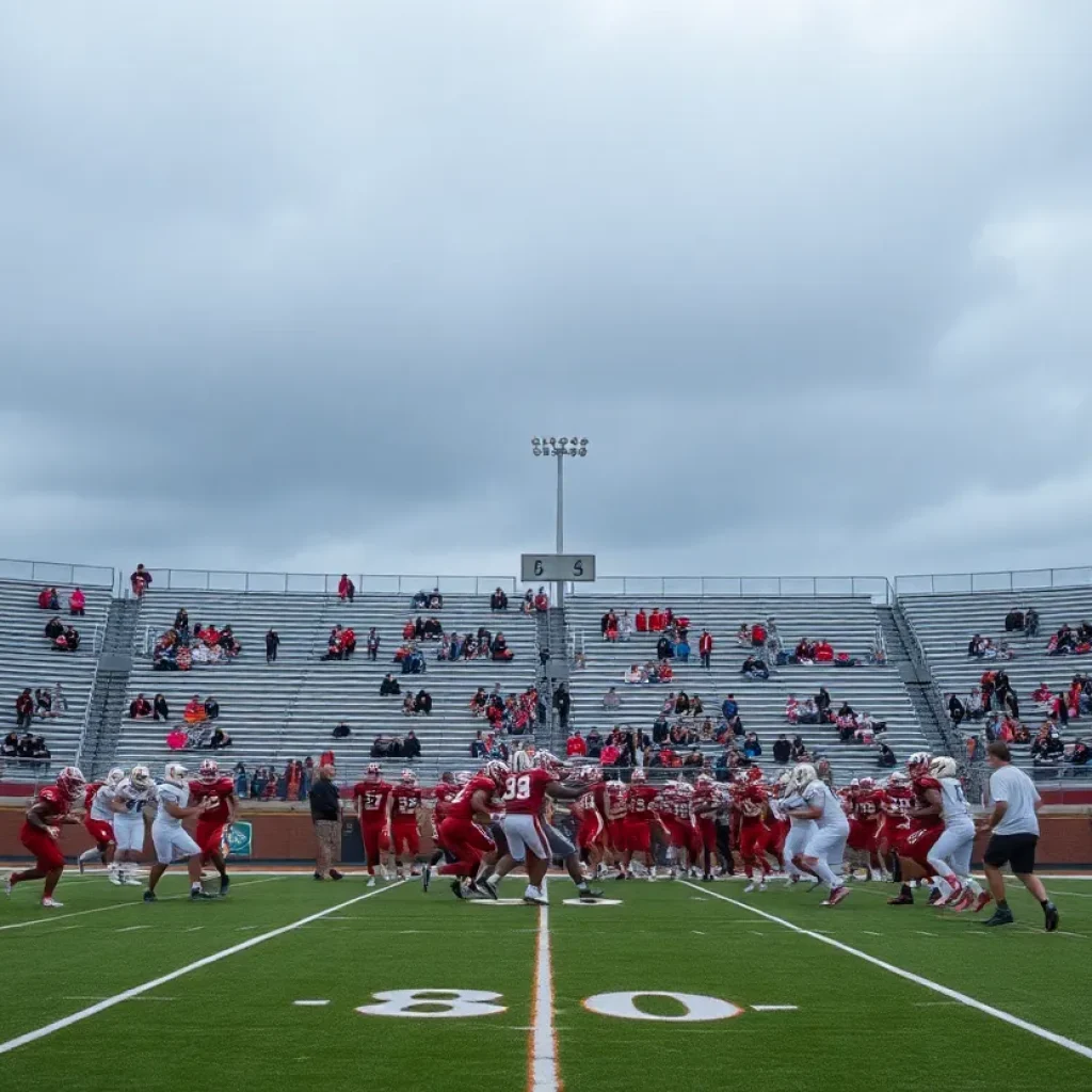 High school football players on the field in Ohio.