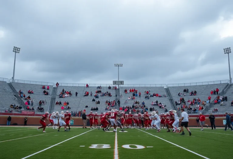 High school football players on the field in Ohio.