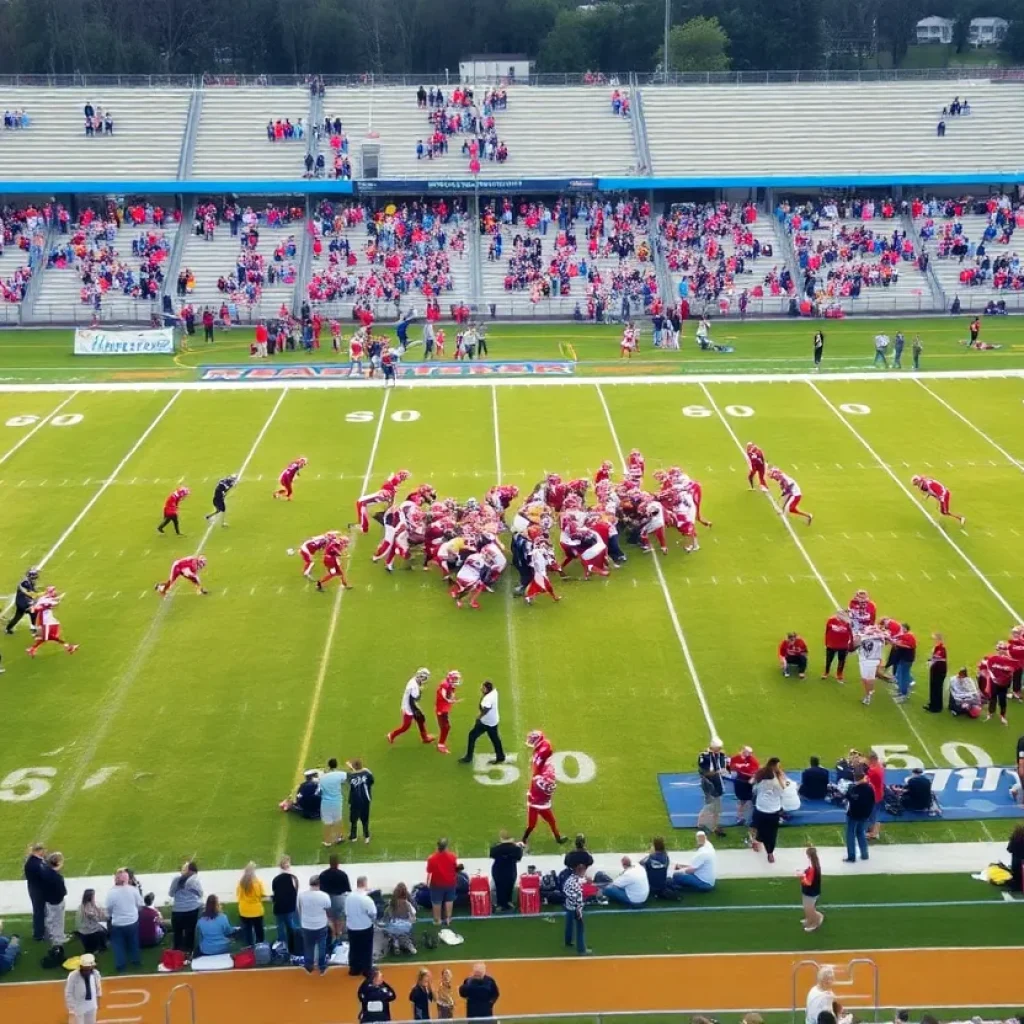 High school football teams competing on the field