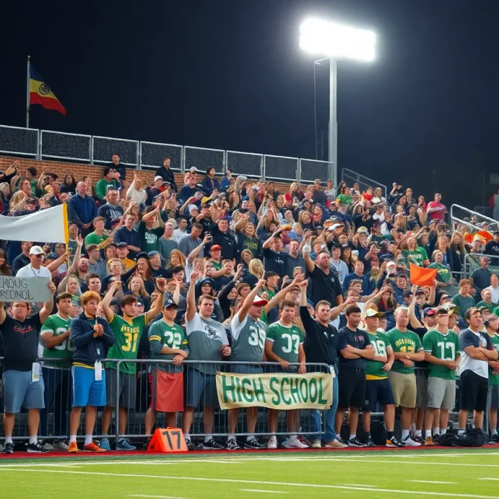 Fans cheering at a high school football game in Oklahoma City