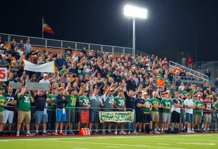 Fans cheering at a high school football game in Oklahoma City