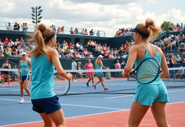 Girls tennis players in a competitive match at Orange High School.