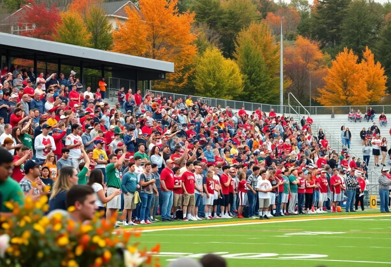 Fans cheering in the stands during an Oregon high school football game.