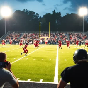High school football players in action during a game