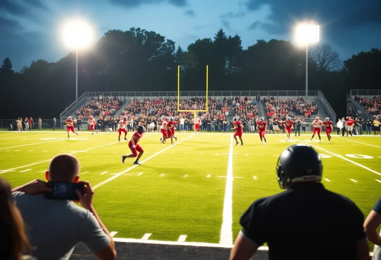 High school football players in action during a game