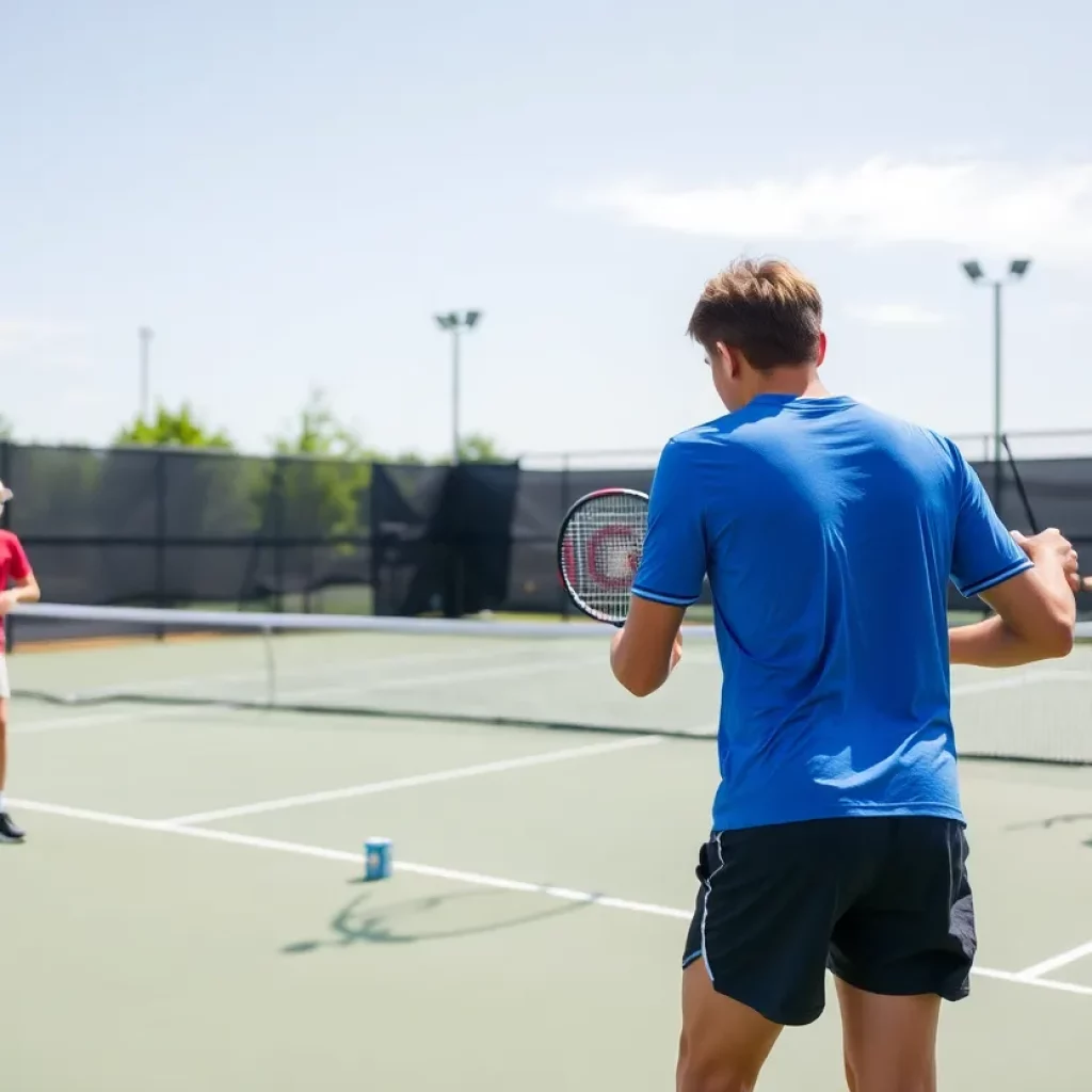 Pahrump Valley High School tennis players in action during a match against Bishop Gorman.