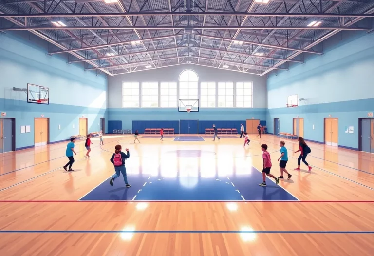 Newly renovated gymnasium with basketball court at Palmyra R-1 School District