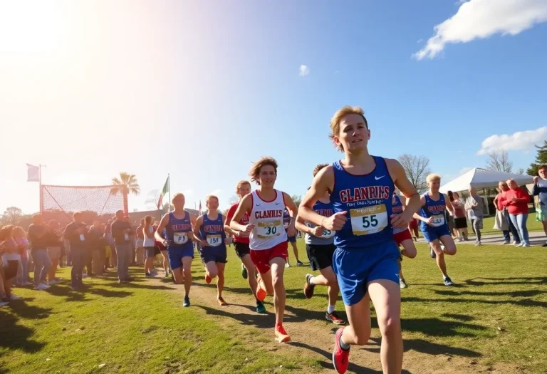 High school cross country runners competing at the Daphne Invitational.