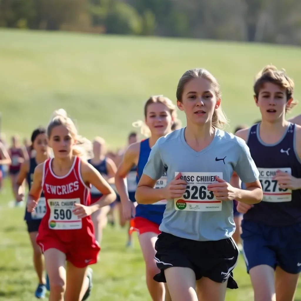 High school athletes competing in a cross country race at the Pfeiffer Invitational.