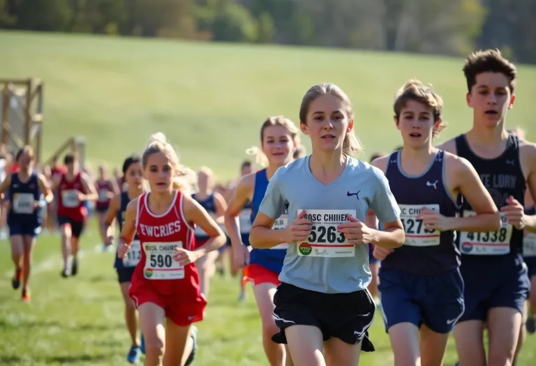High school athletes competing in a cross country race at the Pfeiffer Invitational.