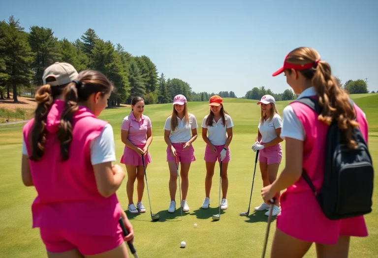 High school girls golf team playing on green course