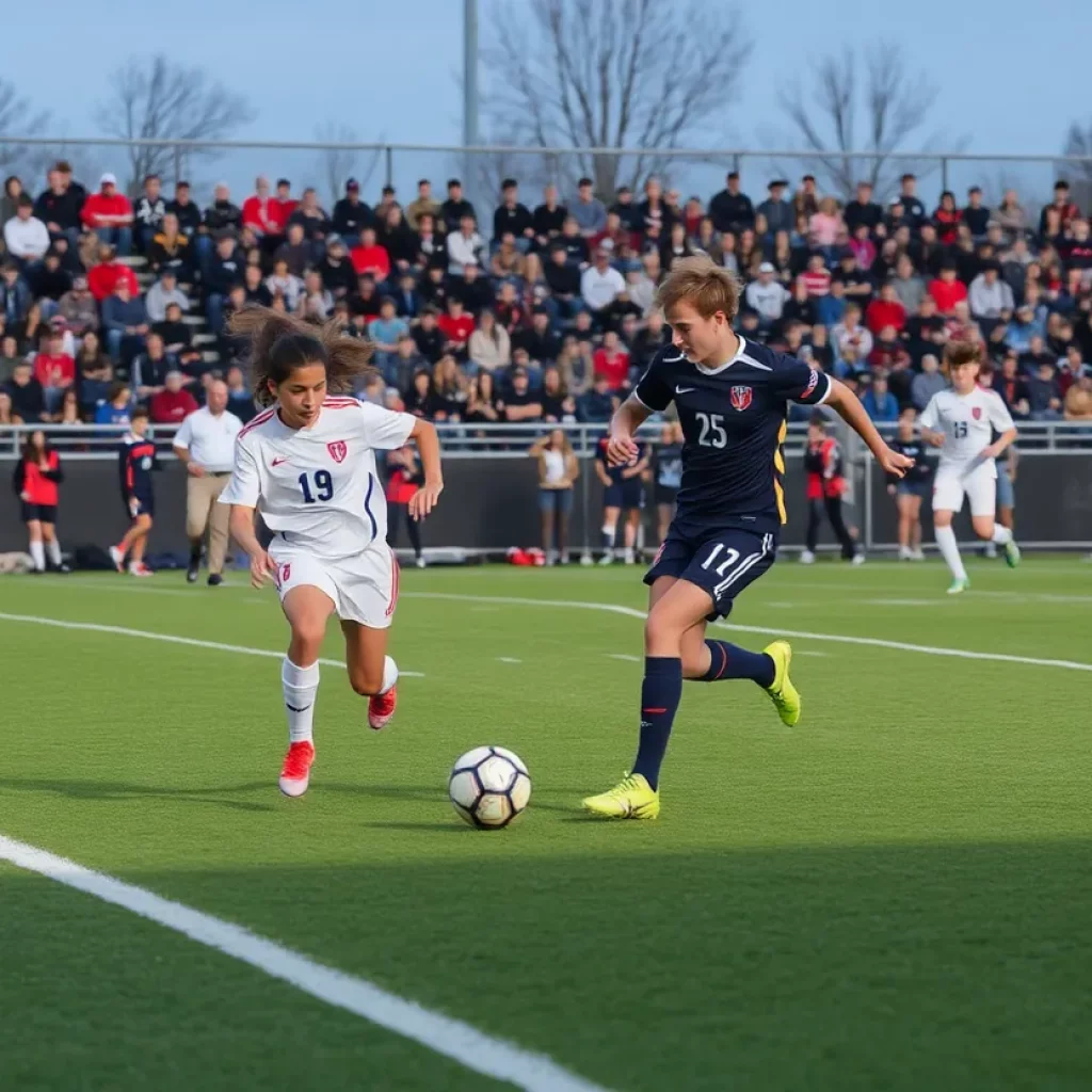 Pittsburgh high school soccer match with players competing