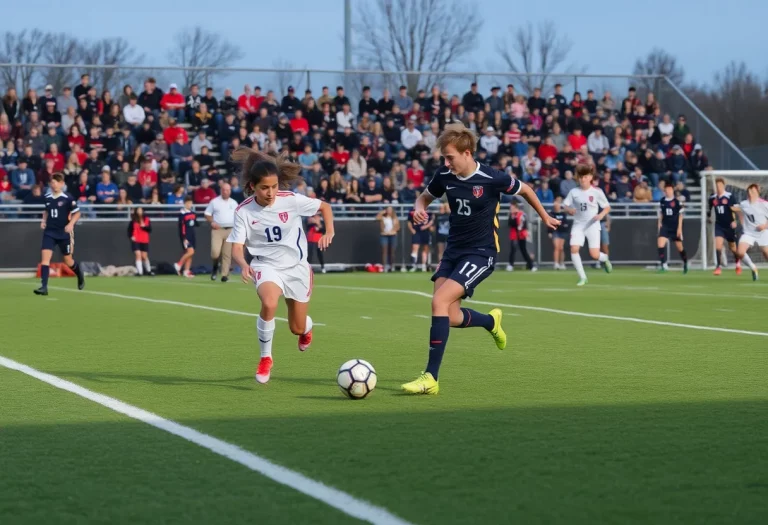 Pittsburgh high school soccer match with players competing