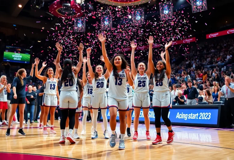 Celebration of the Portland Fire's return to WNBA with a vibrant basketball court and team spirit