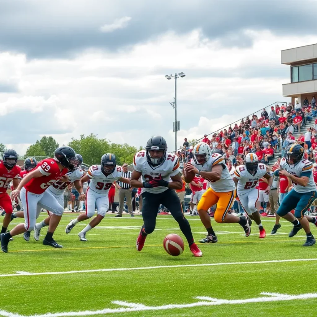 Rabun Gap Nacoochee Eagles in action during a football game against Massillon Tigers.