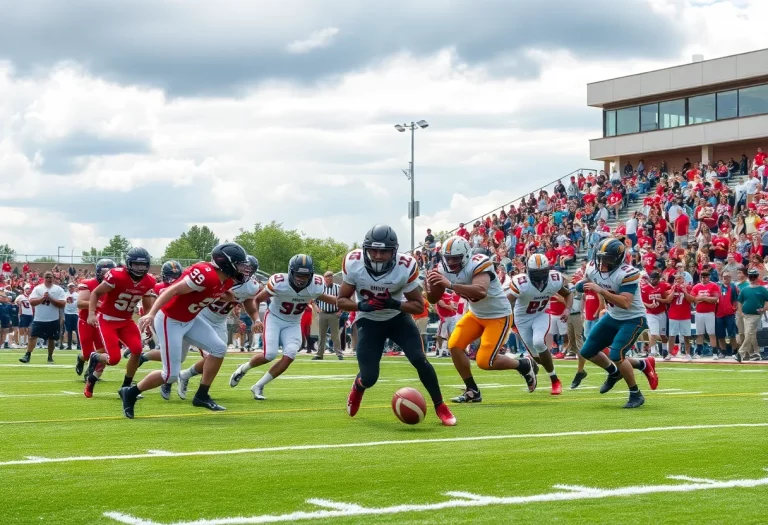 Rabun Gap Nacoochee Eagles in action during a football game against Massillon Tigers.