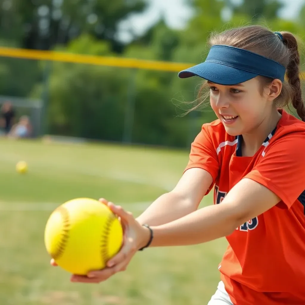 Softball player in action on the field