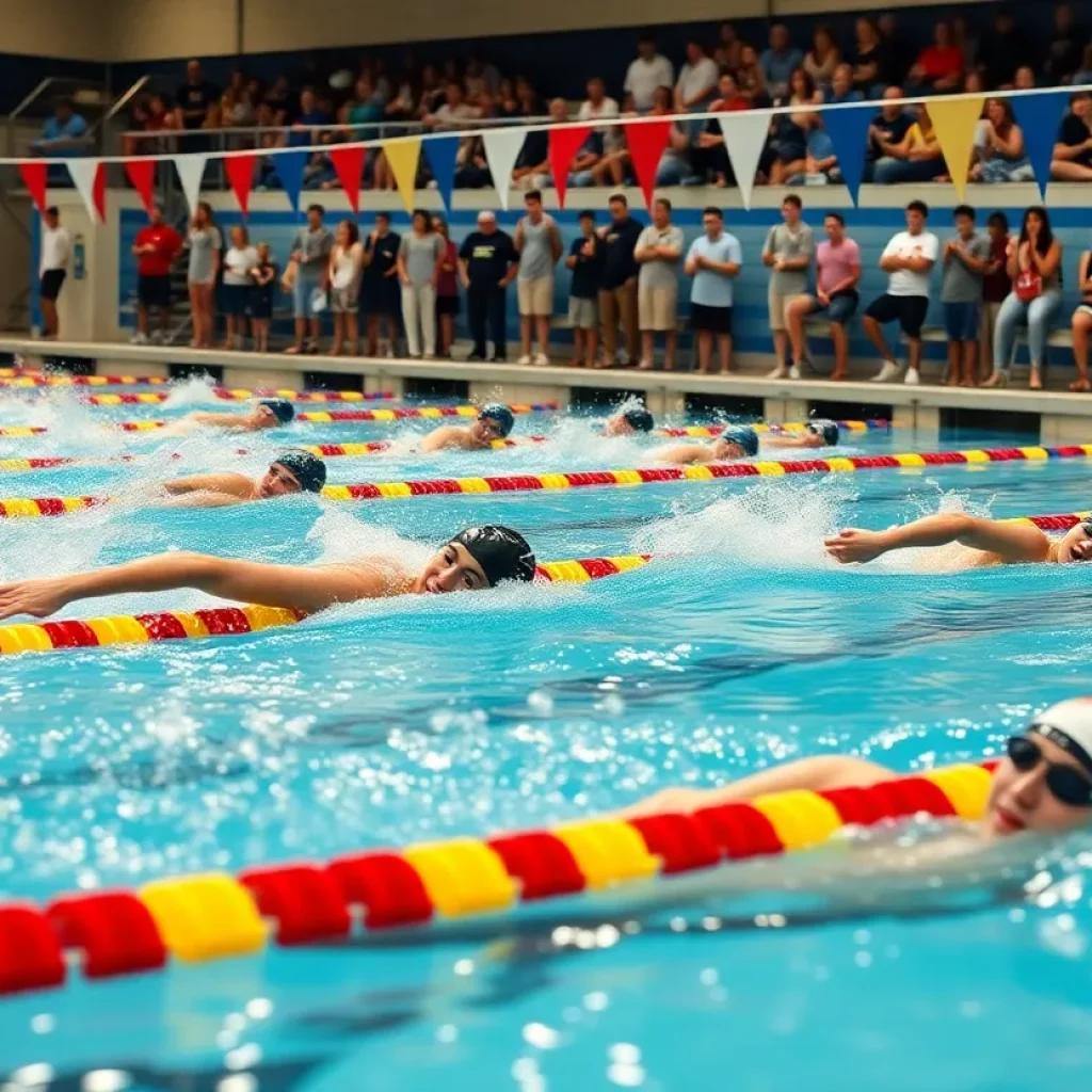 High school swimmers competing in a meet at New Canaan YMCA