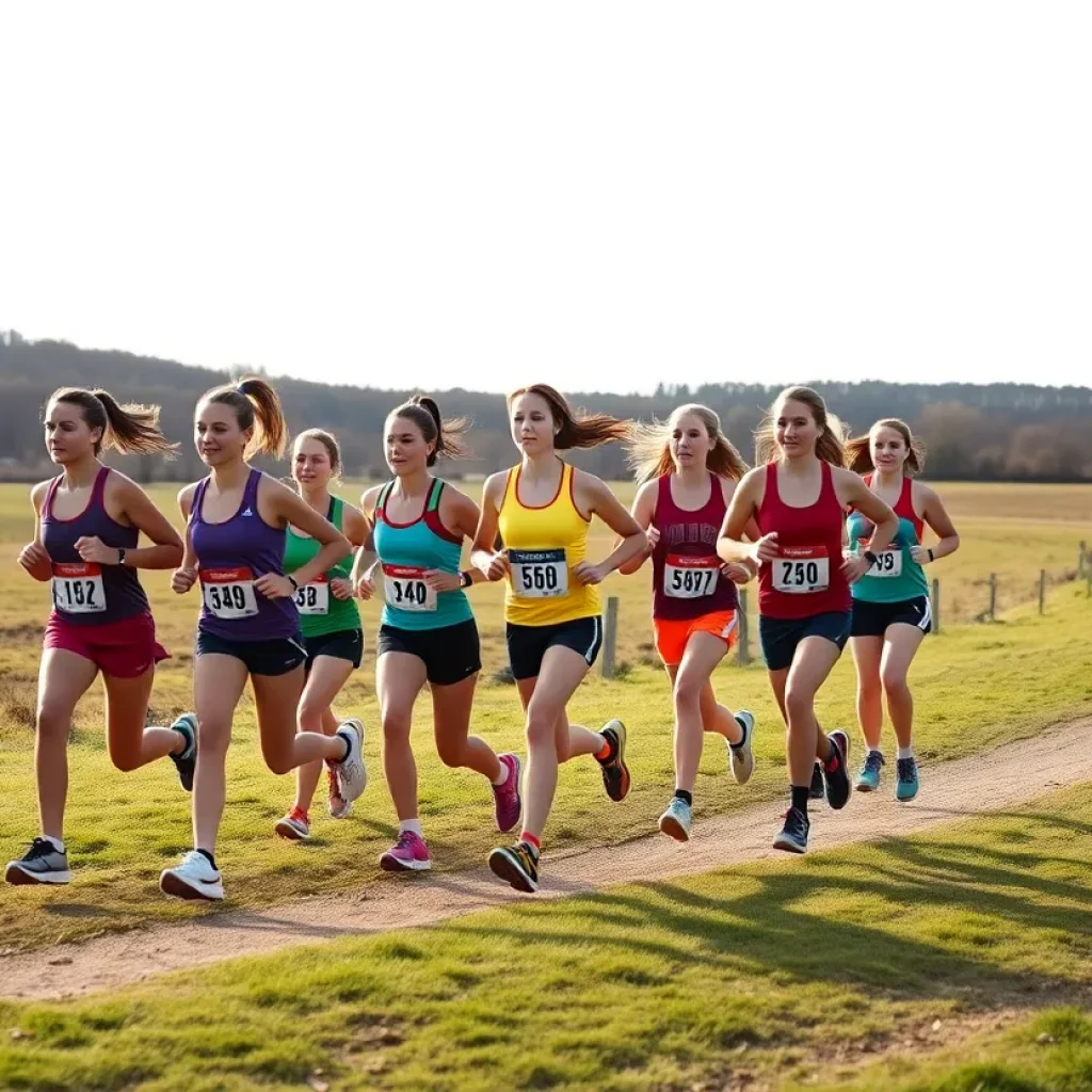 Riverside Christian girls cross country team training together