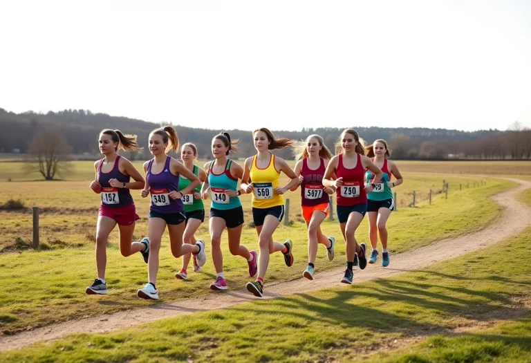 Riverside Christian girls cross country team training together