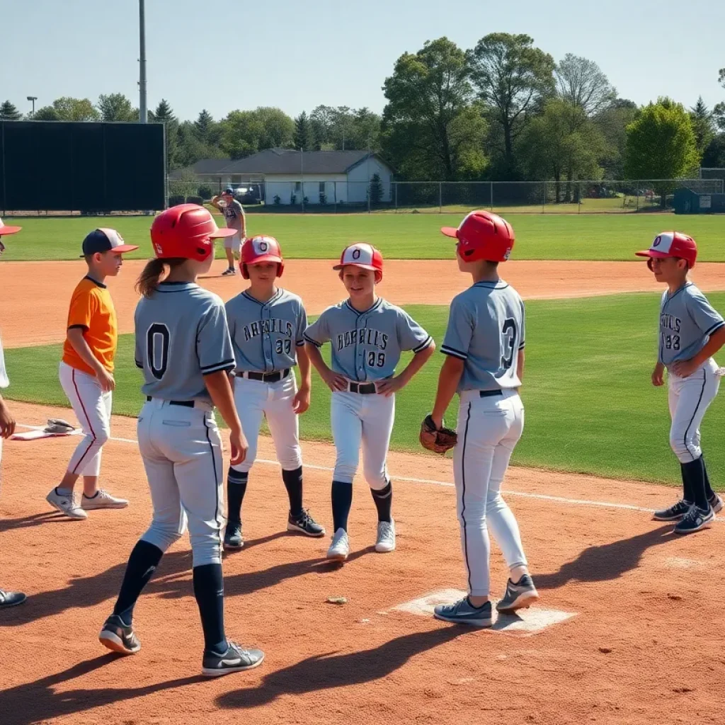 Riverview Rams baseball team practicing on the field