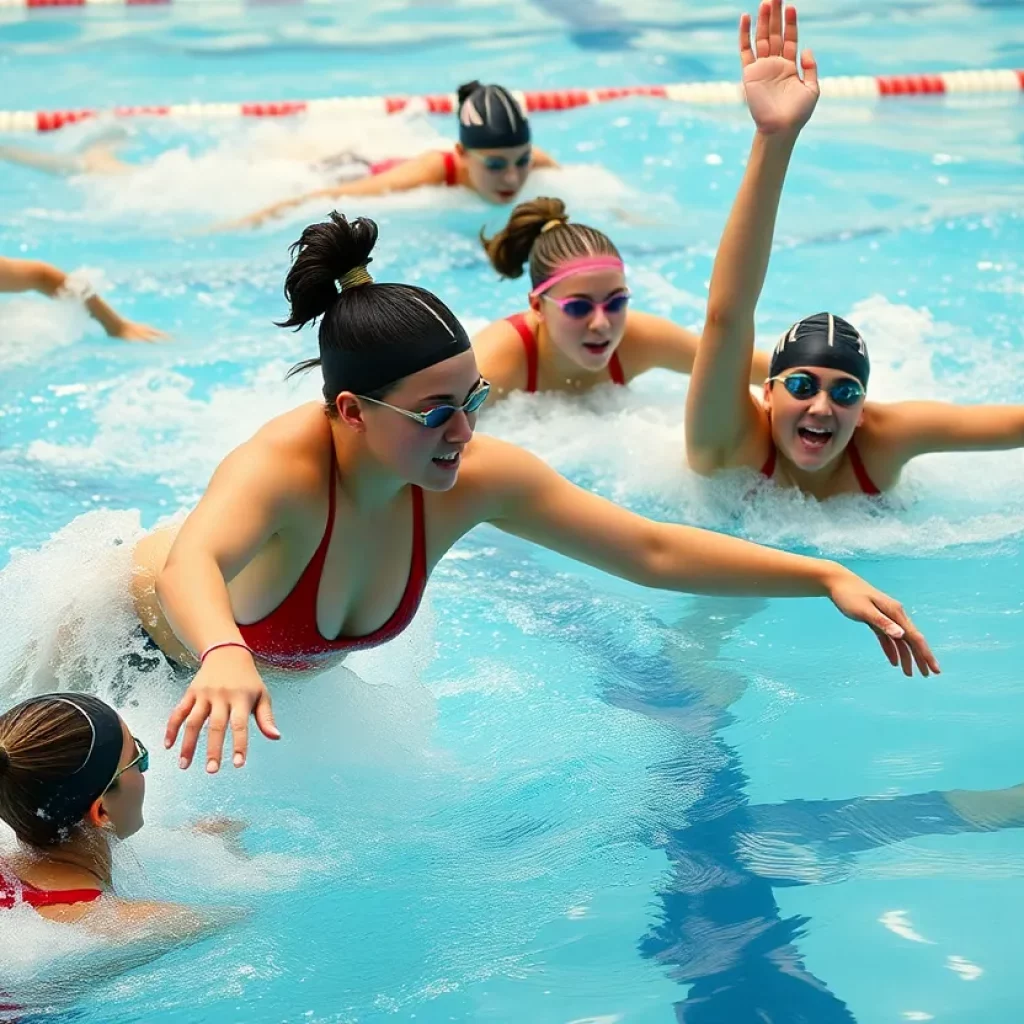 Girls swim team practicing in the pool