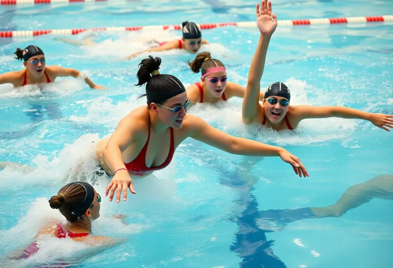 Girls swim team practicing in the pool