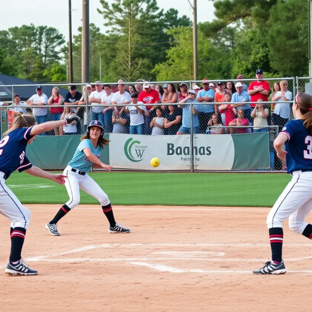 Softball players in action during a game