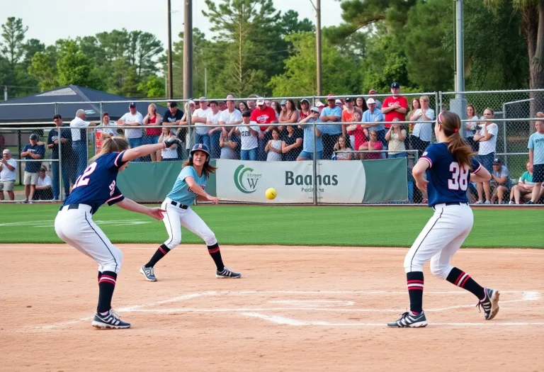 Softball players in action during a game