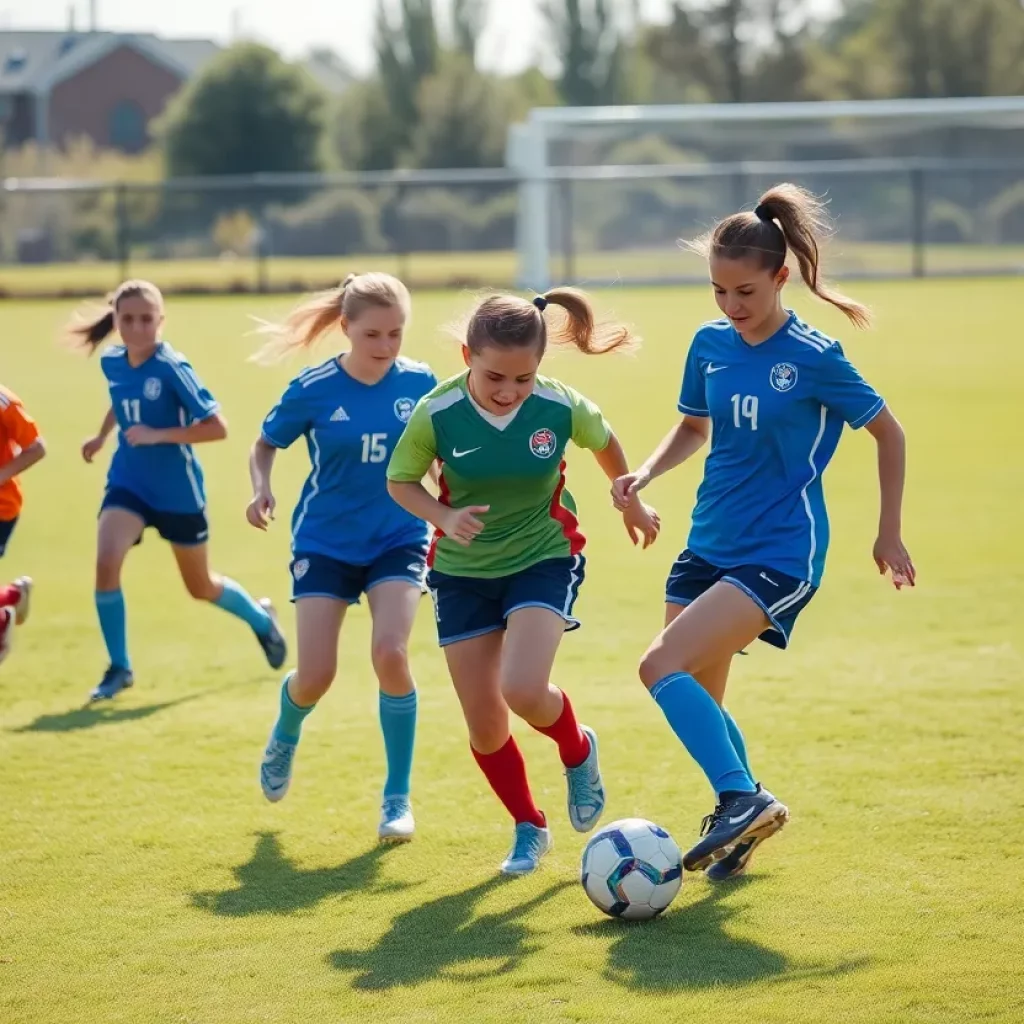 Girls soccer teams in action during a match in Section 9.