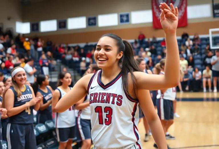 High school athlete celebrating her commitment to a college basketball program