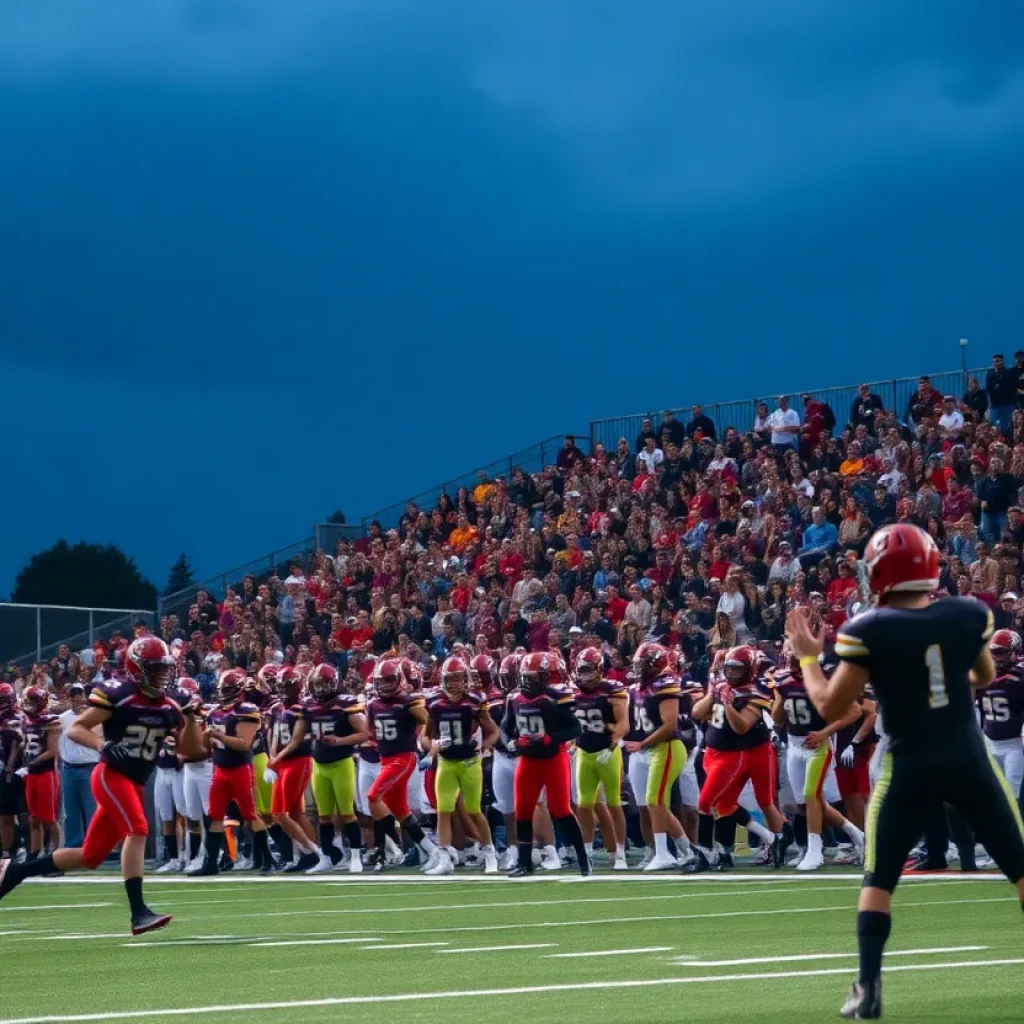 Players engaged in an intense high school football game in South Carolina