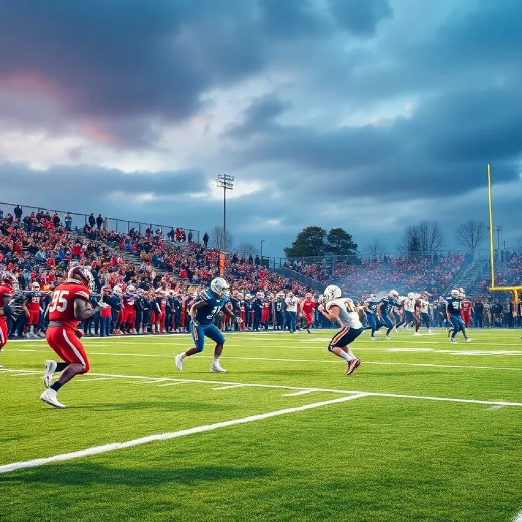 Players competing in a high school football game