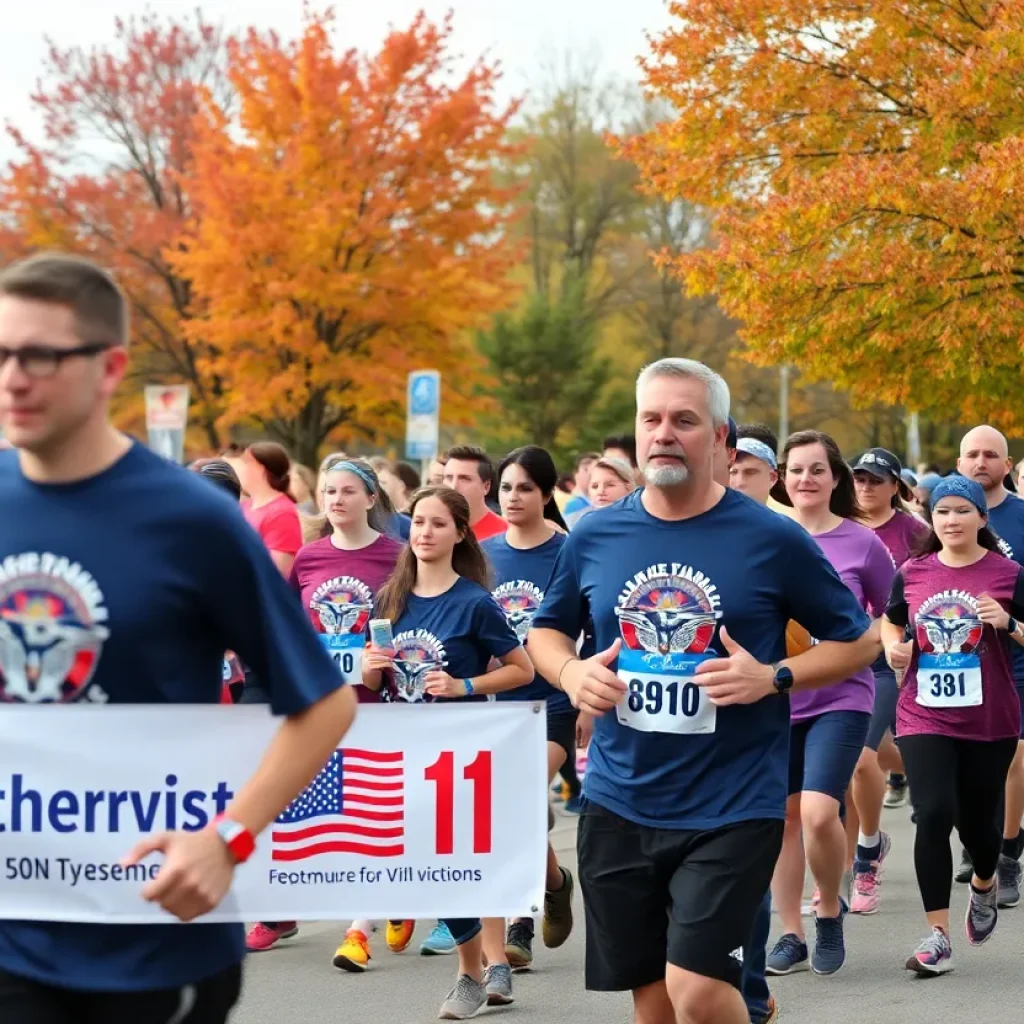 Participants of South Side High School soccer teams running in the Tunnel to Towers 5K.