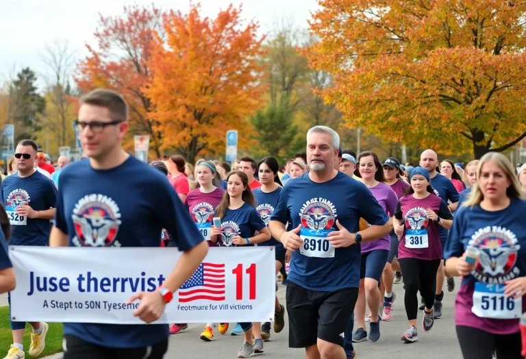 Participants of South Side High School soccer teams running in the Tunnel to Towers 5K.