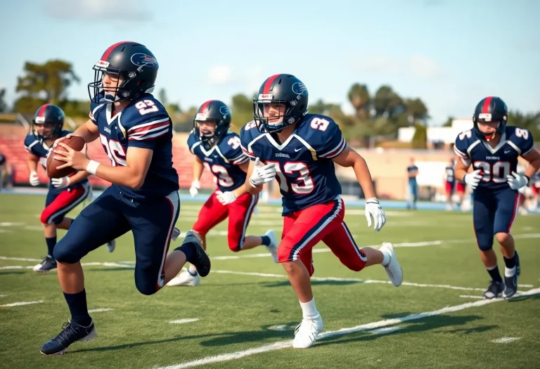 High school football players competing during a game