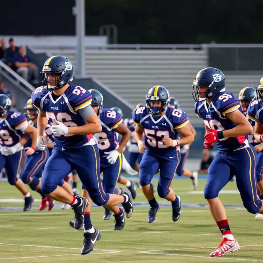 High school football players in action on the field