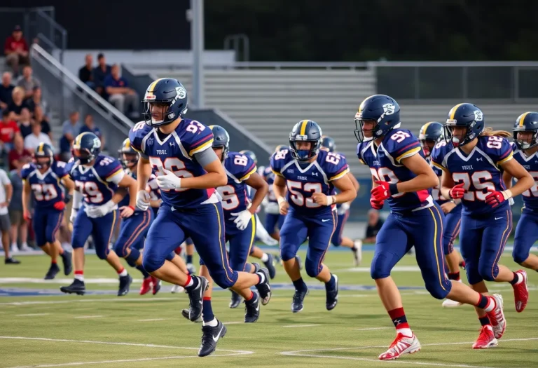 High school football players in action on the field