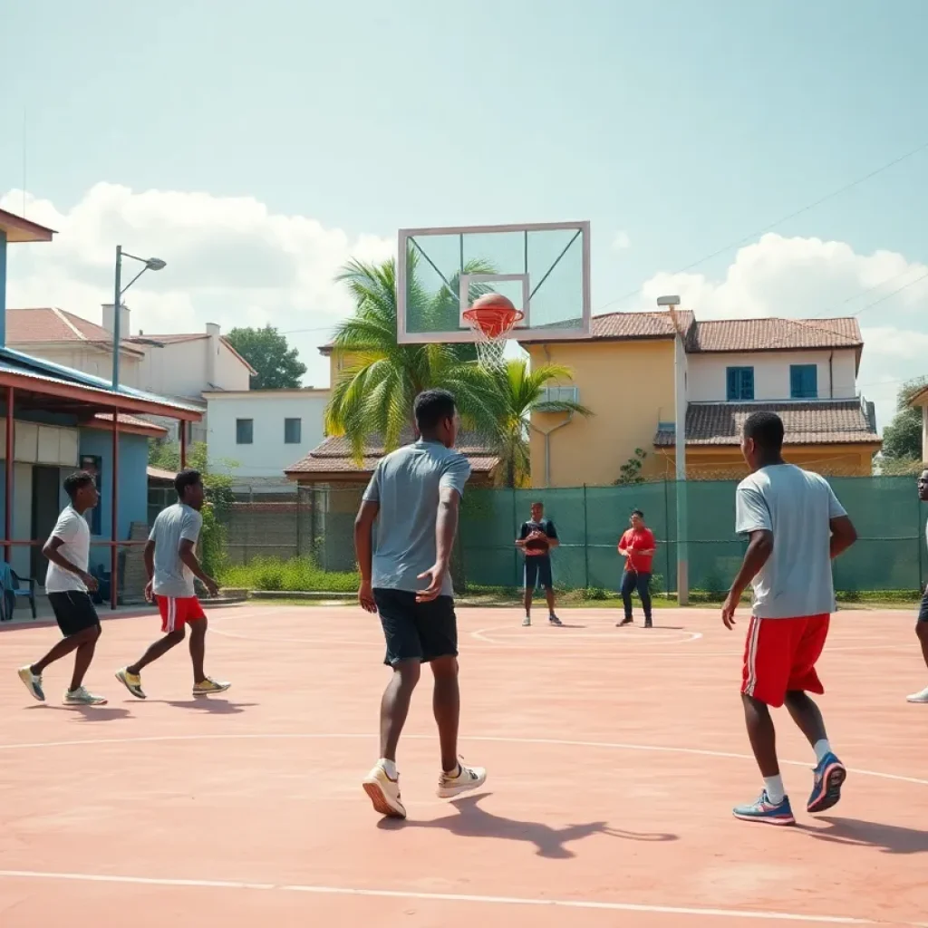 Sparta High School basketball players practicing on the court