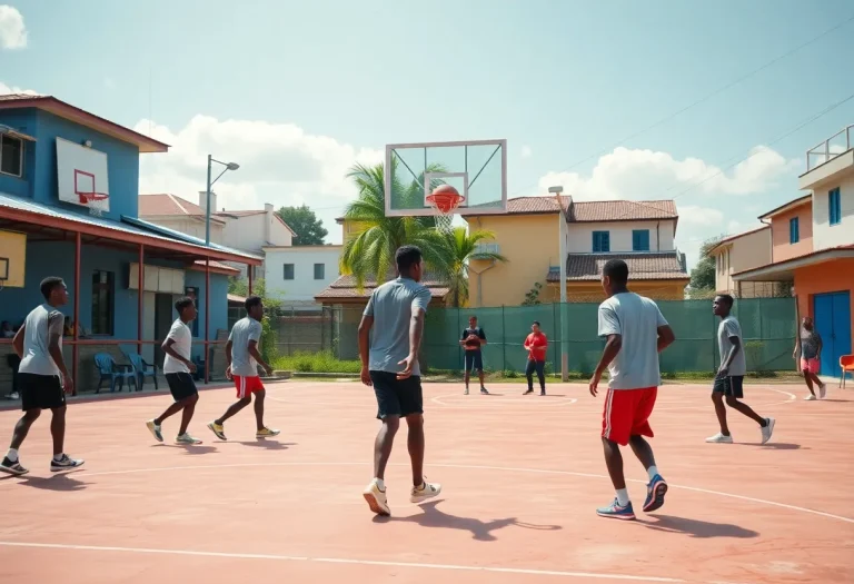 Sparta High School basketball players practicing on the court