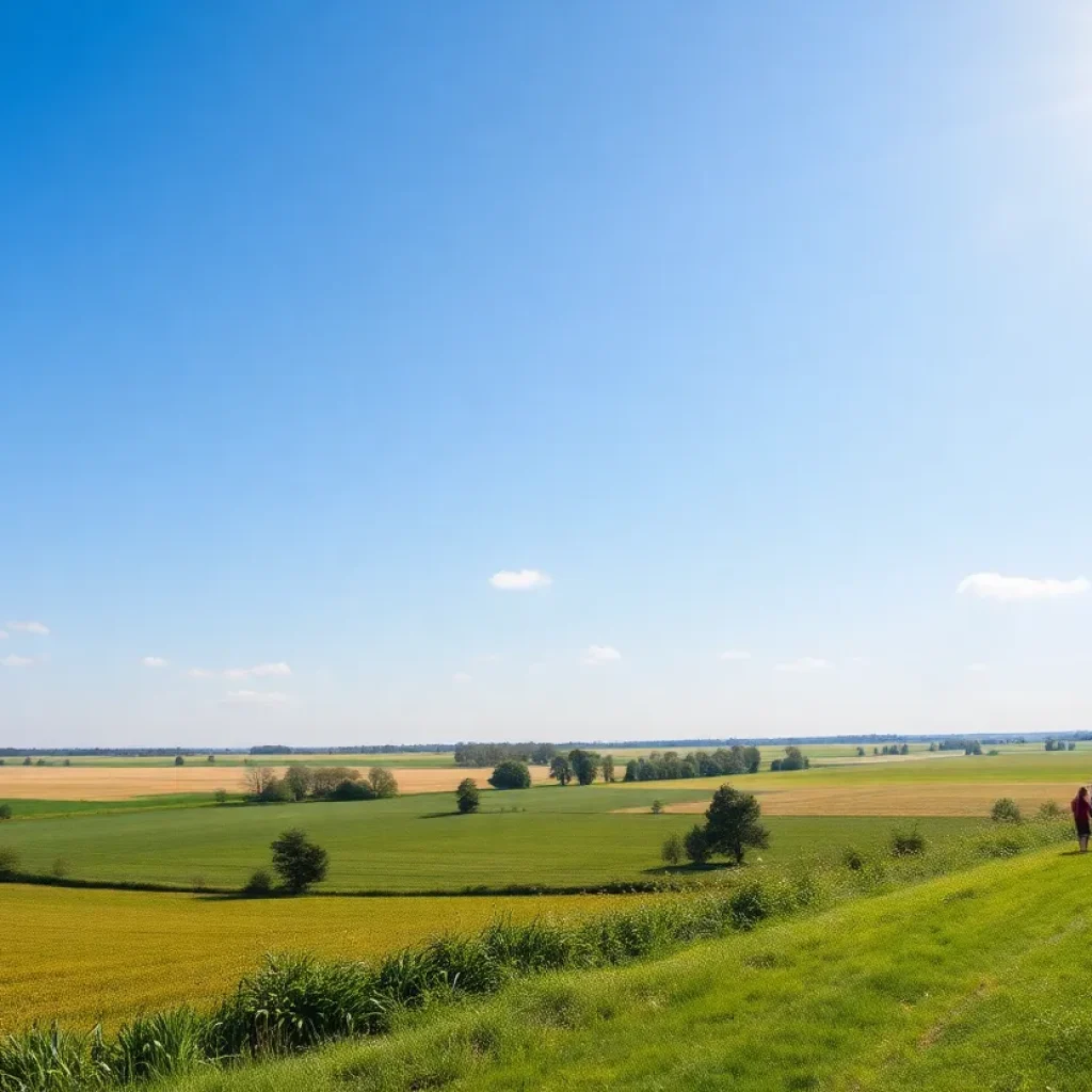 Scenic sunny landscape in the Midwest with clear blue skies