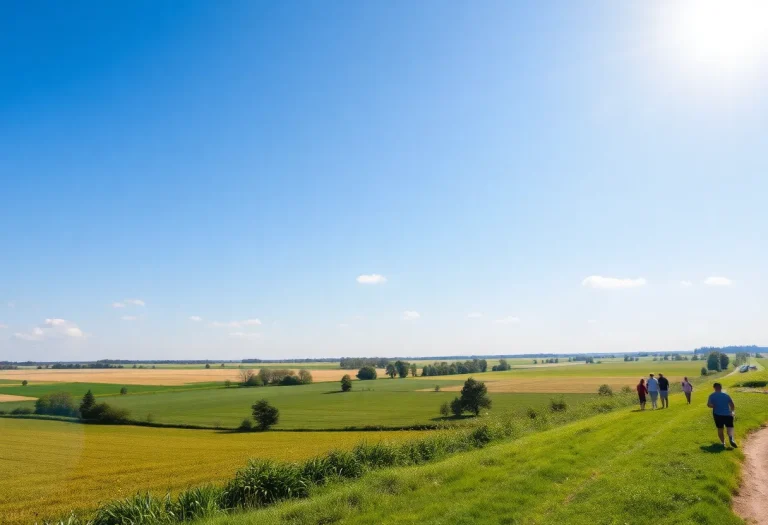 Scenic sunny landscape in the Midwest with clear blue skies