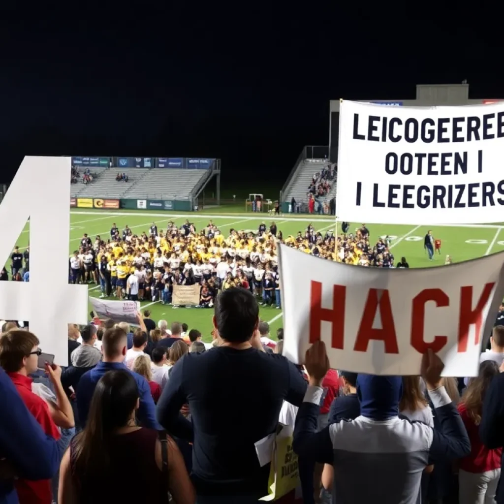 Fans and community members supporting an injured player at a football game.
