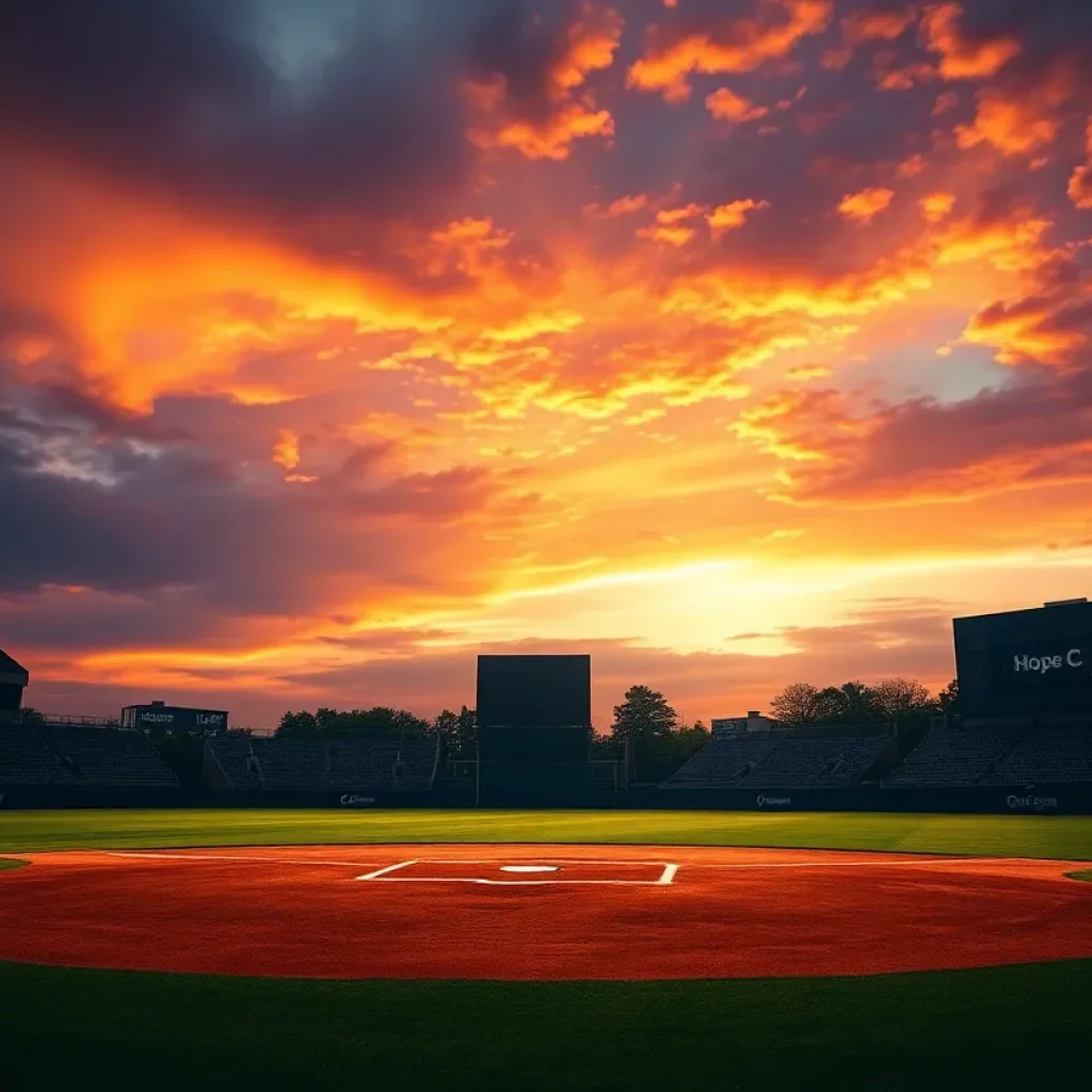 Baseball field under sunset representing community support